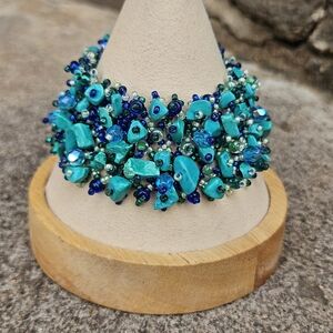 Turquoise and Blue Stone Chunky Beaded Bracelet Funky Unique Women's Jewelry